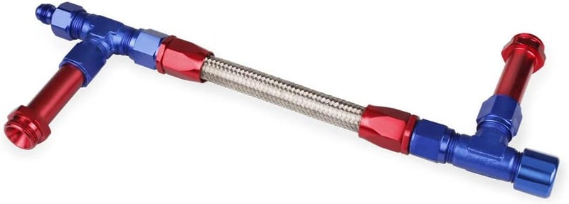 BARTOO Dual Feed Fuel Line Kit, Aluminum Alloy & Stainless Steel Braided 8 AN Dual Inlet Fuel Line Kit For Holley 4150 Carburetor, Red Blue - Image 2